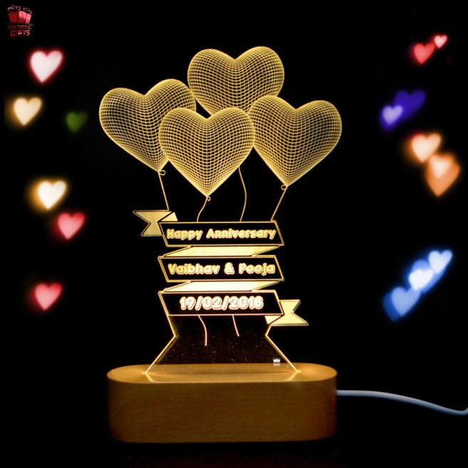 3 Illusion Lamp Heart Balloons Design