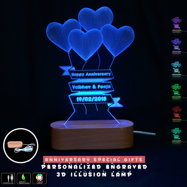 3 Illusion Lamp Heart Balloons Design